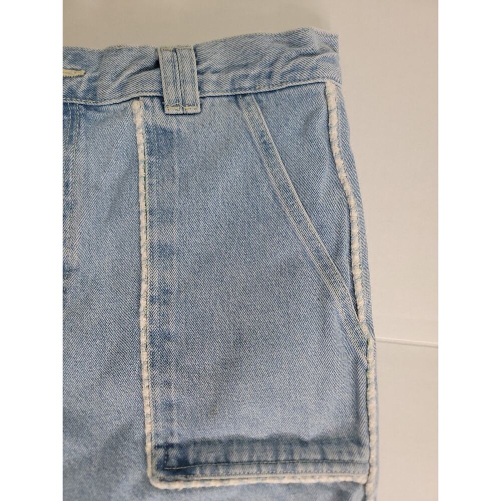 ZARA High Rise Jeans Sz 14 Tweed Trim Jewel Button Crop Wide Leg Light Wash Y2K - Picture 5 of 11